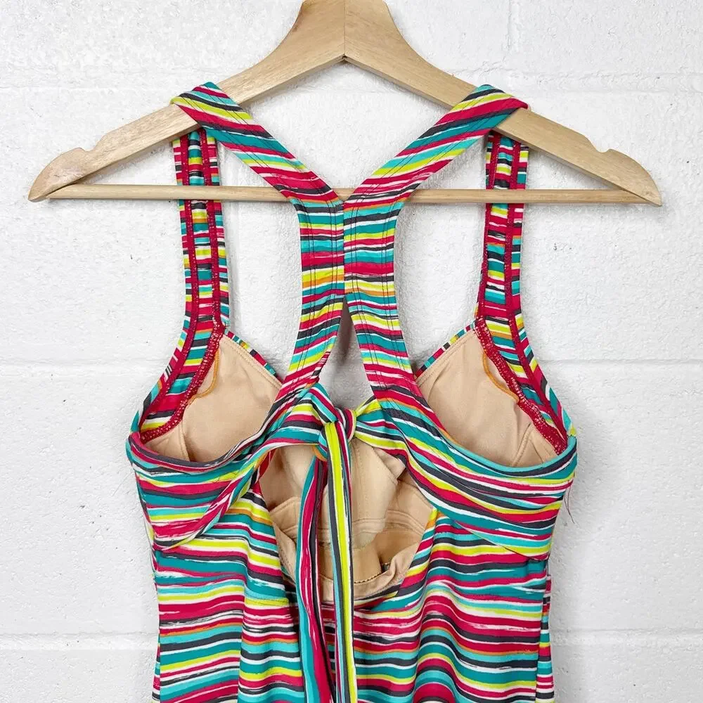 Athleta Salina‎ Swim Dress Womens Small Multicolor Stripe Racerback Swimdress